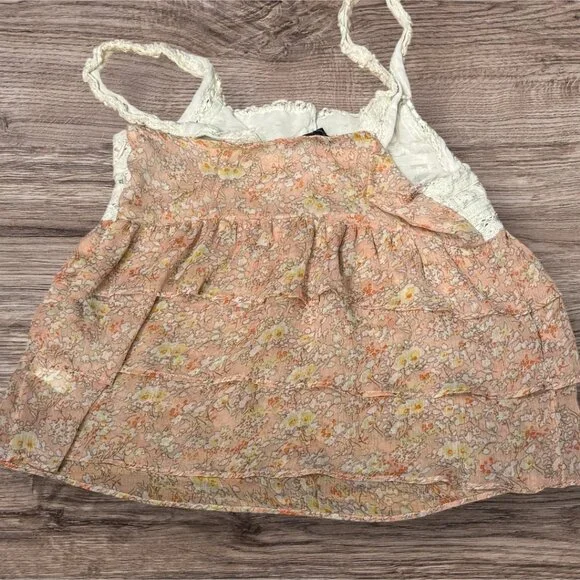 American Eagle Pink Floral and White Lace Tiered Baby Top Adjustable Straps XS - Picture 5 of 11